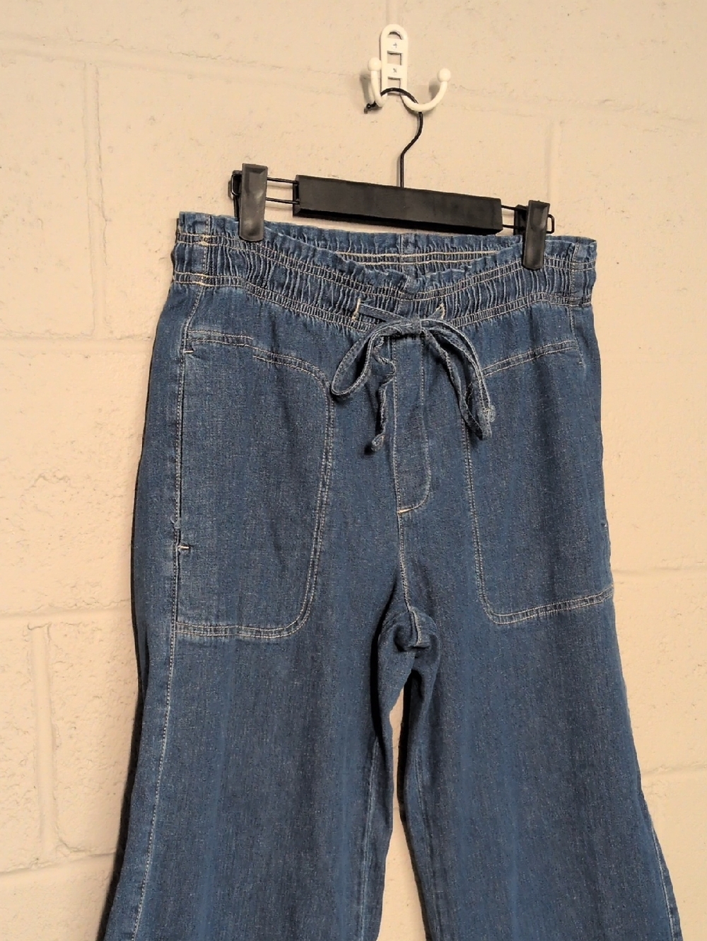 AE Dreamy Drape Pull On Elastic Waist Wide Leg Linen Blend Denim Pants Size S - Picture 5 of 8